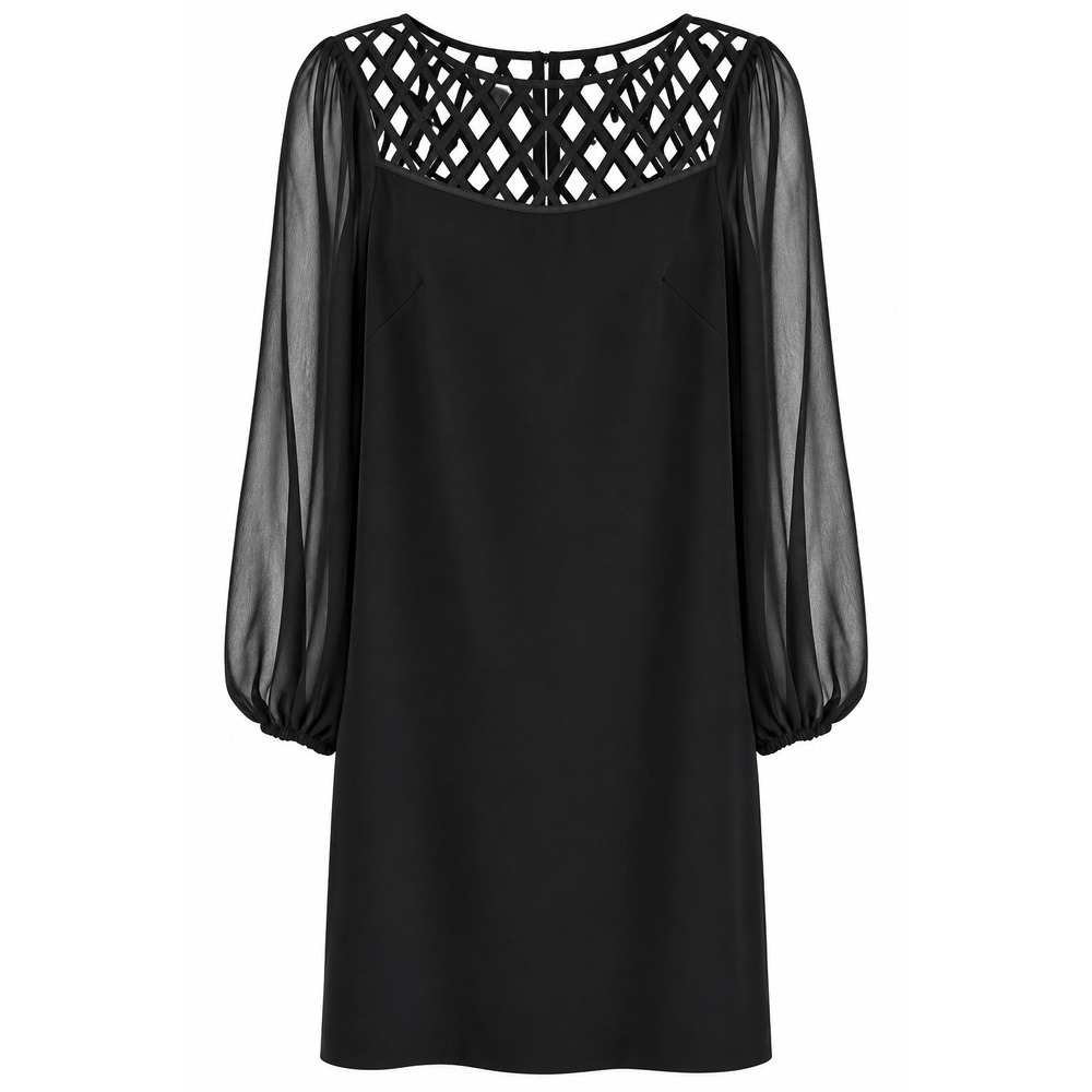 White House Black Market LBD Dress Size 0 Sheer Sleeve Lattice Cocktail